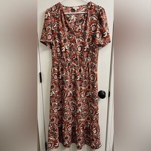 Loft Floral Short Sleeve Midi Dress